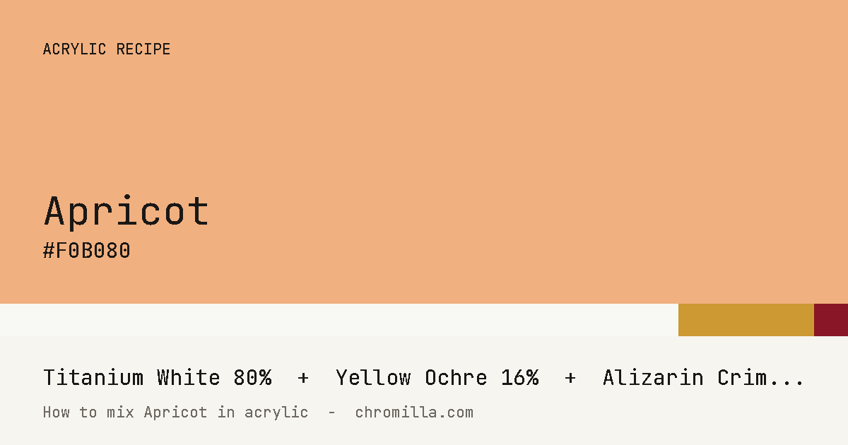 Apricot paint swatch, hex #F0B080, mixed from Titanium White, Yellow Ochre, and Alizarin Crimson