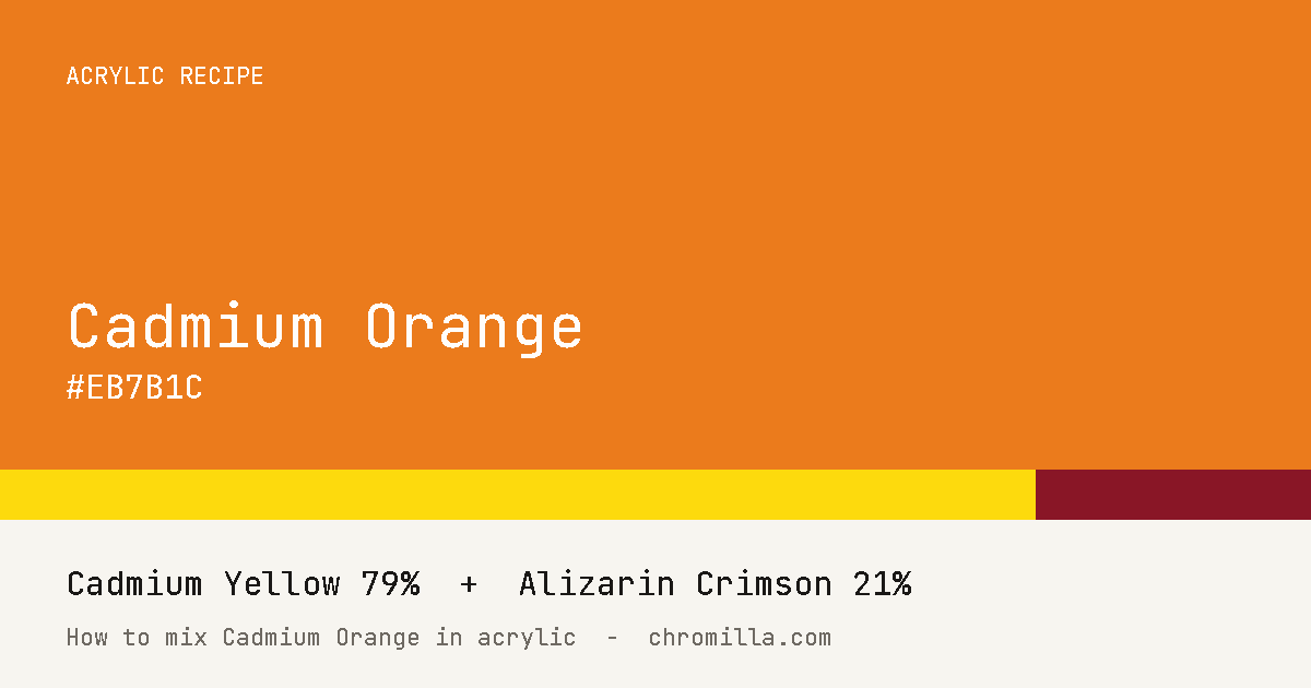 Cadmium Orange paint swatch, hex #EB7B1C, mixed from Cadmium Yellow and Alizarin Crimson