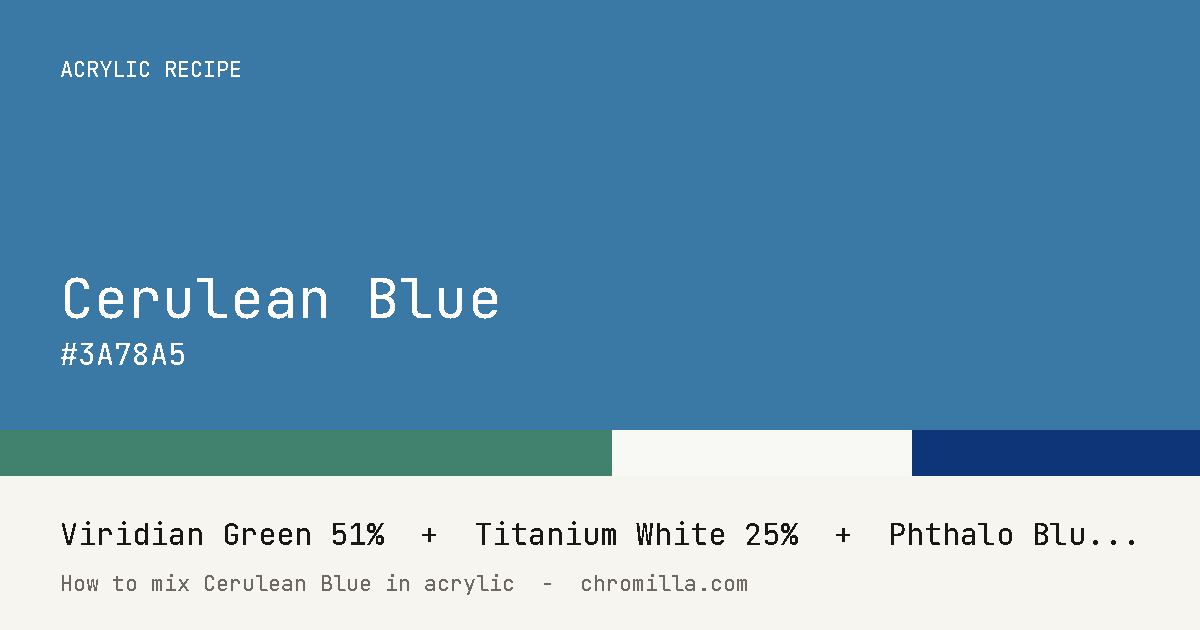 Cerulean Blue paint swatch, hex #3A78A5, mixed from Viridian Green, Titanium White, and Phthalo Blue