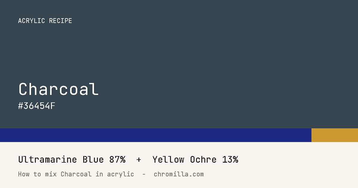Charcoal paint swatch, hex #36454F, mixed from Ultramarine Blue and Yellow Ochre