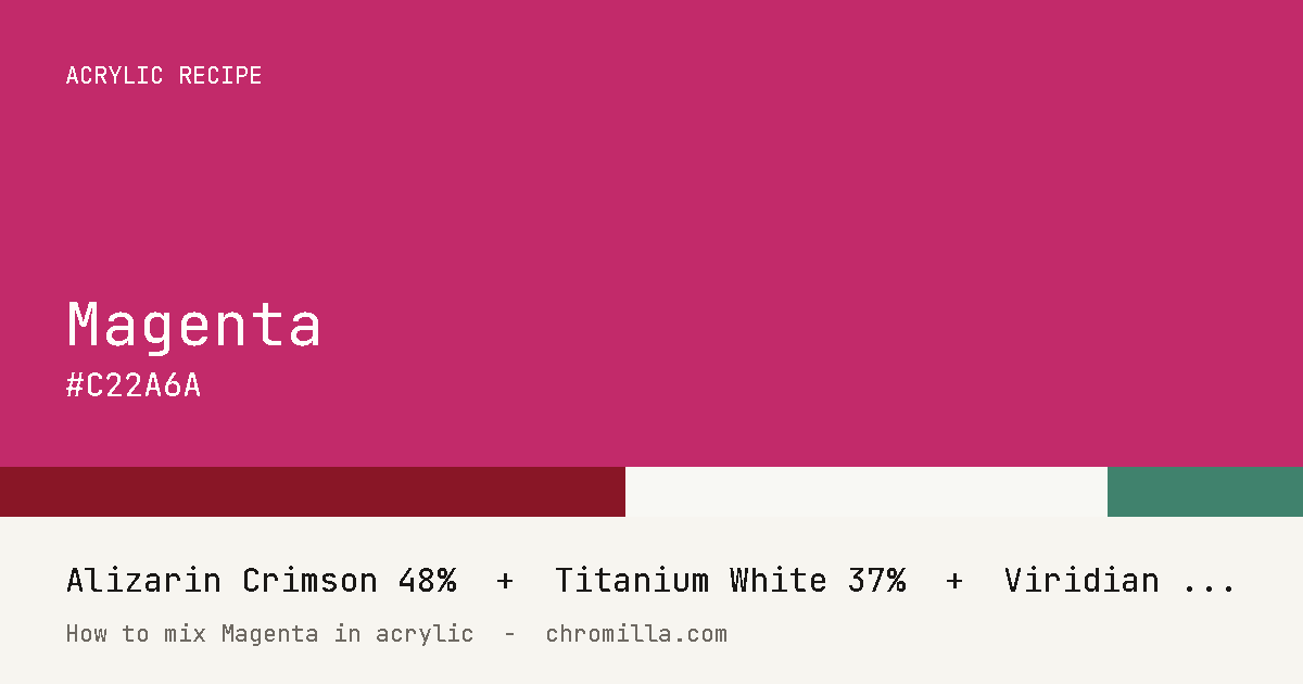 Magenta paint swatch, hex #C22A6A, mixed from Alizarin Crimson, Titanium White, and Viridian Green