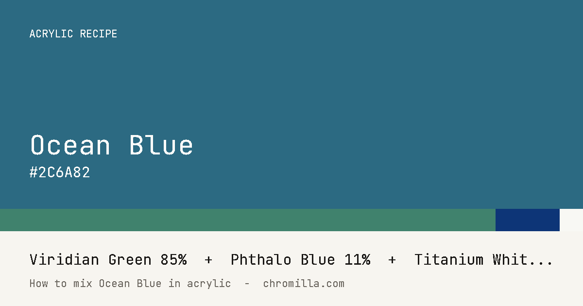 Ocean Blue paint swatch, hex #2C6A82, mixed from Viridian Green, Phthalo Blue, and Titanium White