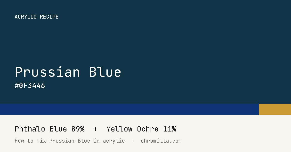 Prussian Blue paint swatch, hex #0F3446, mixed from Phthalo Blue and Yellow Ochre
