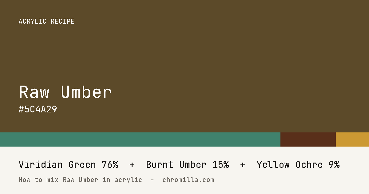Raw Umber paint swatch, hex #5C4A29, mixed from Viridian Green, Burnt Umber, and Yellow Ochre