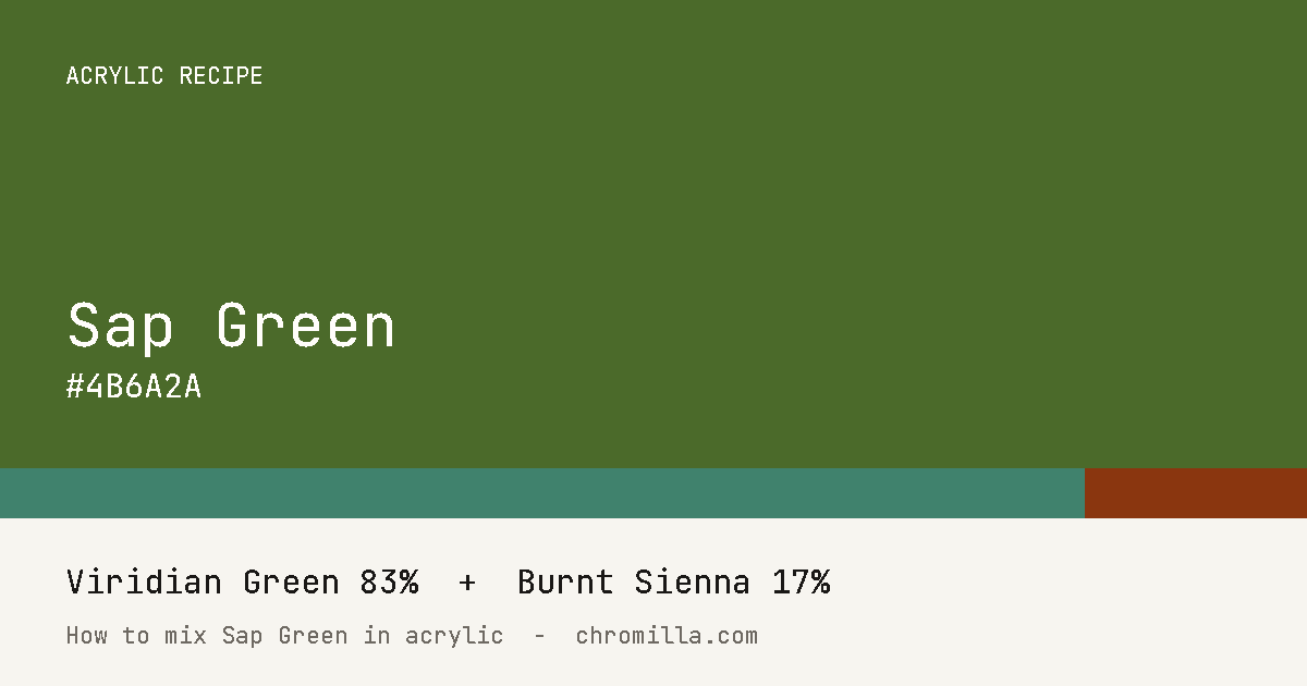 Sap Green paint swatch, hex #4B6A2A, mixed from Viridian Green and Burnt Sienna