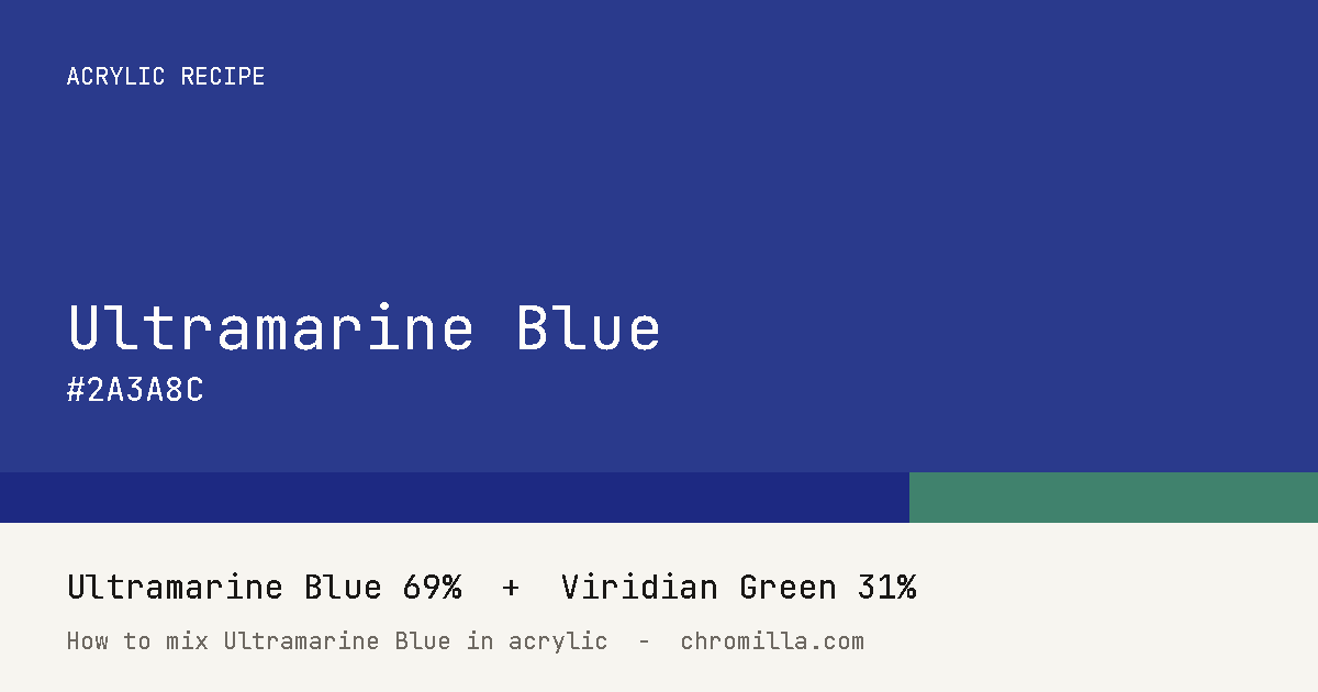 Ultramarine Blue paint swatch, hex #2A3A8C, mixed from Ultramarine Blue and Viridian Green