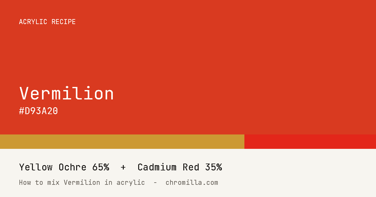 Vermilion paint swatch, hex #D93A20, mixed from Yellow Ochre and Cadmium Red