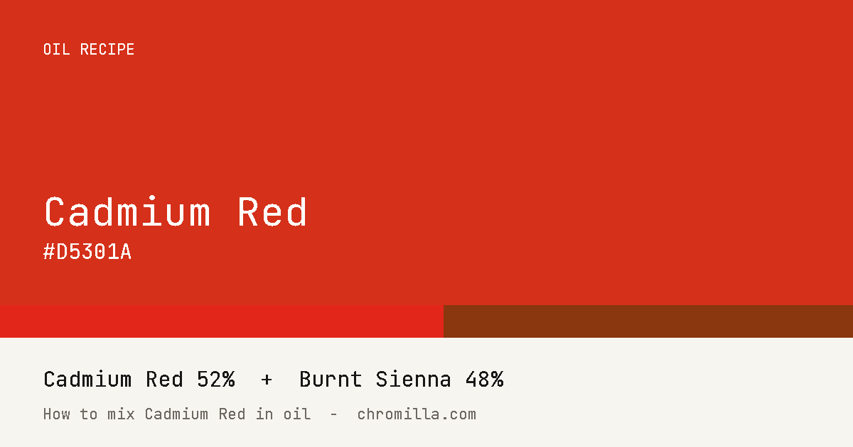 Cadmium Red paint swatch, hex #D5301A, mixed from Cadmium Red and Burnt Sienna