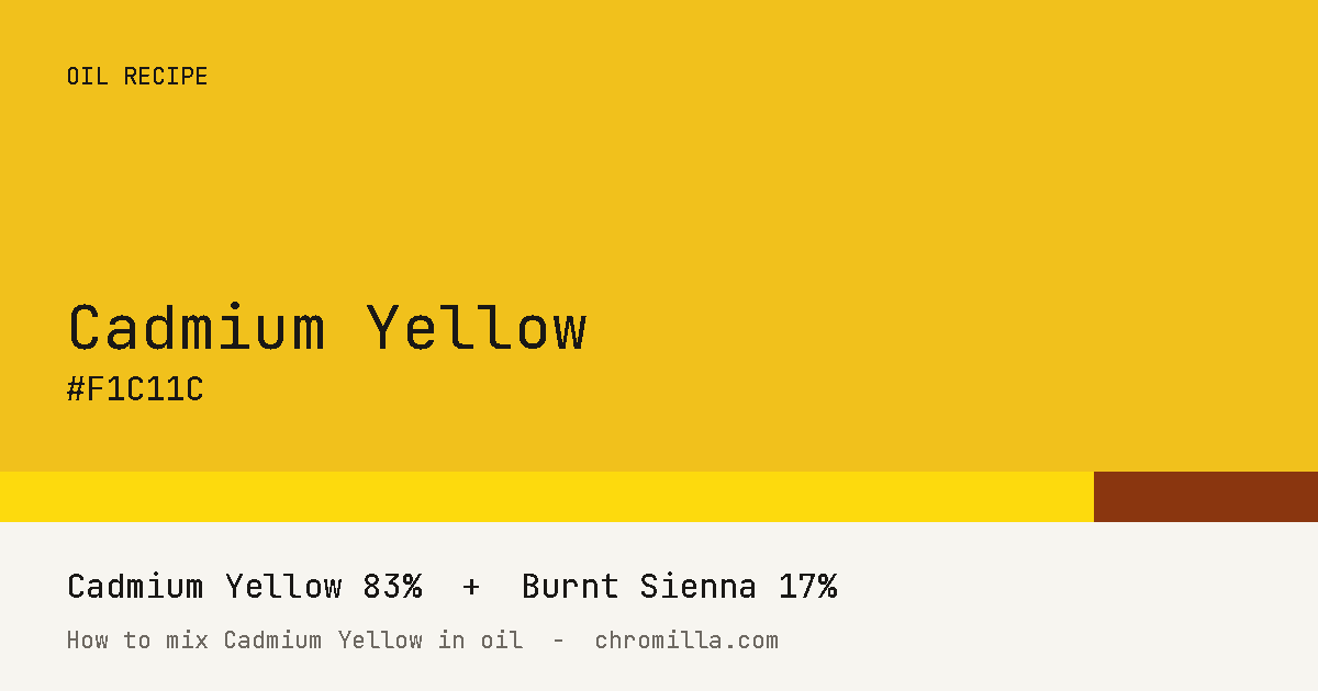 Cadmium Yellow paint swatch, hex #F1C11C, mixed from Cadmium Yellow and Burnt Sienna