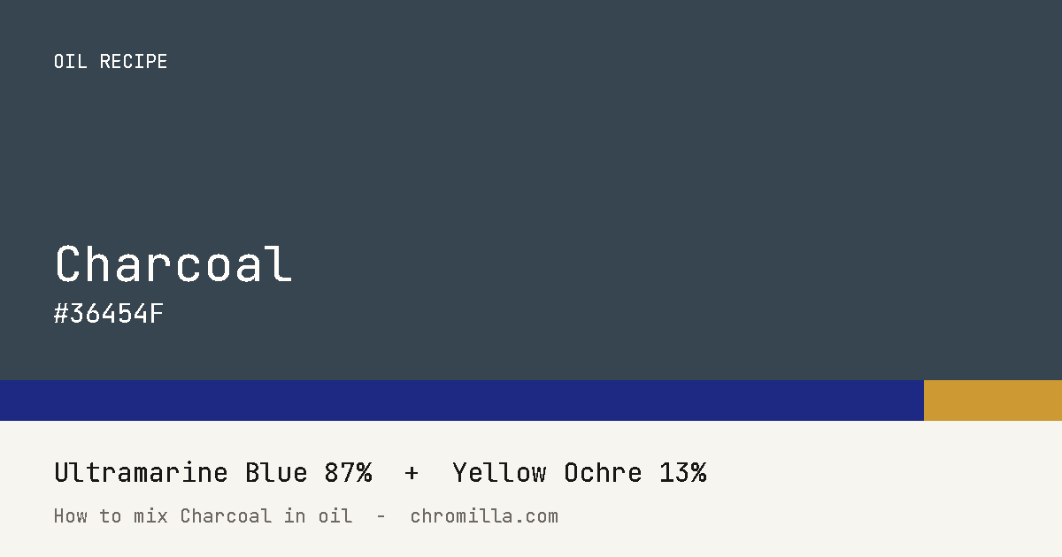 Charcoal paint swatch, hex #36454F, mixed from Ultramarine Blue and Yellow Ochre