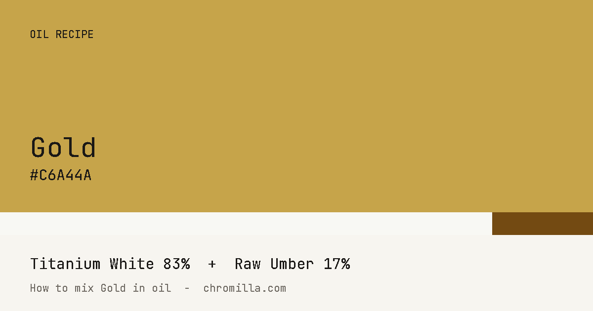 Gold paint swatch, hex #C6A44A, mixed from Titanium White and Raw Umber