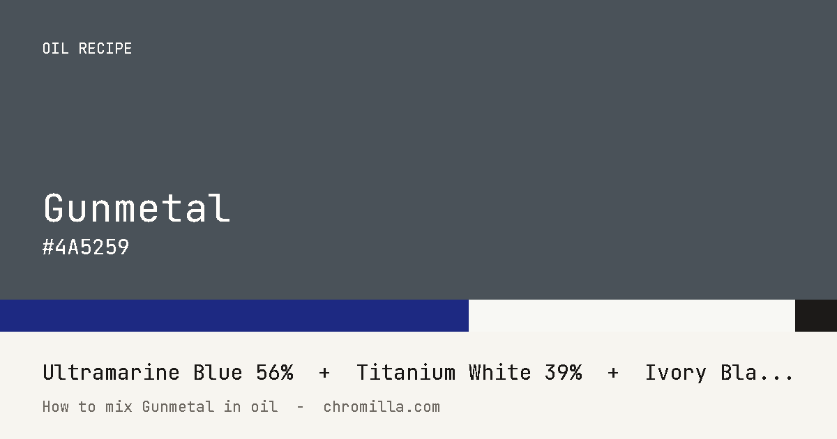 Gunmetal paint swatch, hex #4A5259, mixed from Ultramarine Blue, Titanium White, and Ivory Black