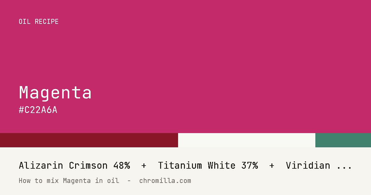 Magenta paint swatch, hex #C22A6A, mixed from Alizarin Crimson, Titanium White, and Viridian Green