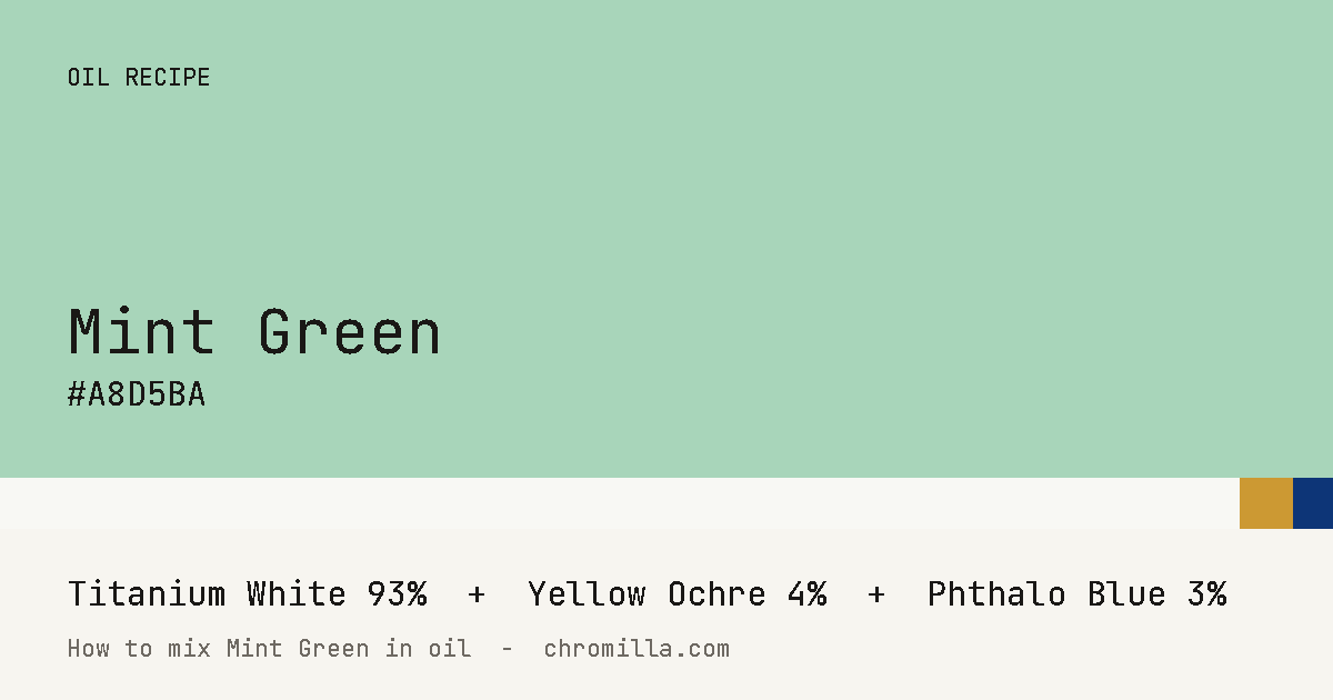 Mint Green paint swatch, hex #A8D5BA, mixed from Titanium White, Yellow Ochre, and Phthalo Blue