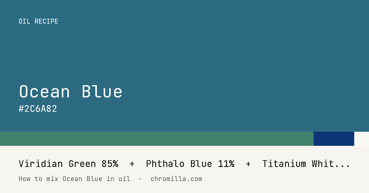 Ocean Blue paint swatch, hex #2C6A82, mixed from Viridian Green, Phthalo Blue, and Titanium White