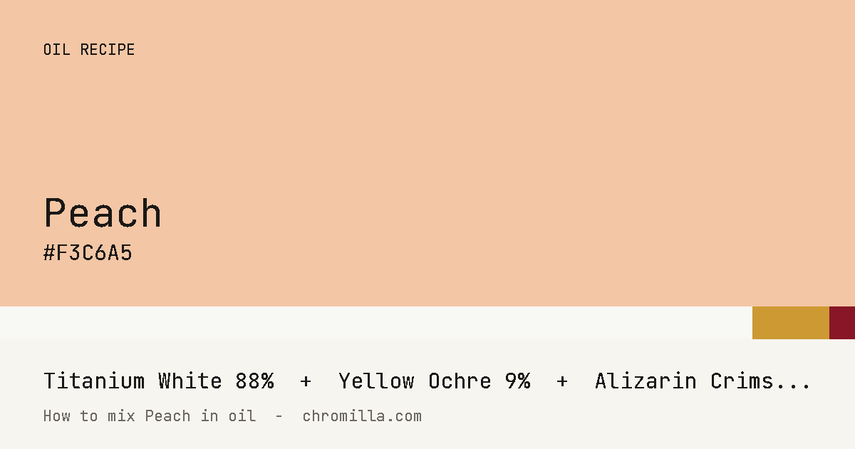 Peach paint swatch, hex #F3C6A5, mixed from Titanium White, Yellow Ochre, and Alizarin Crimson