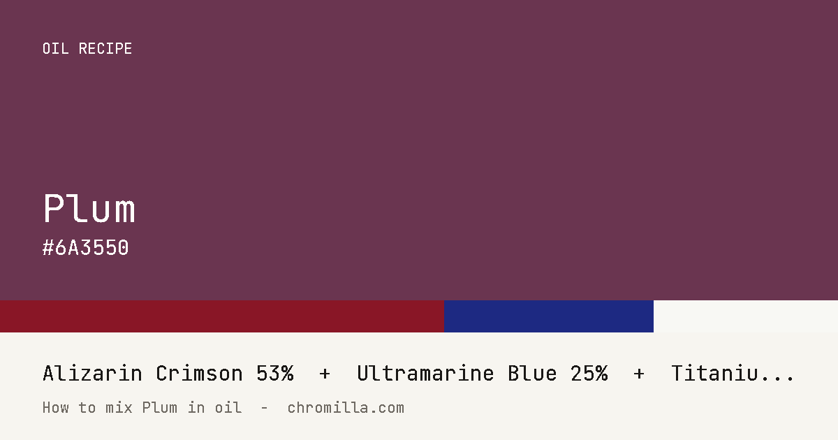 Plum paint swatch, hex #6A3550, mixed from Alizarin Crimson, Ultramarine Blue, and Titanium White