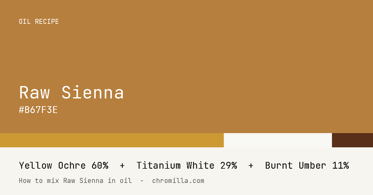 Raw Sienna paint swatch, hex #B67F3E, mixed from Yellow Ochre, Titanium White, and Burnt Umber