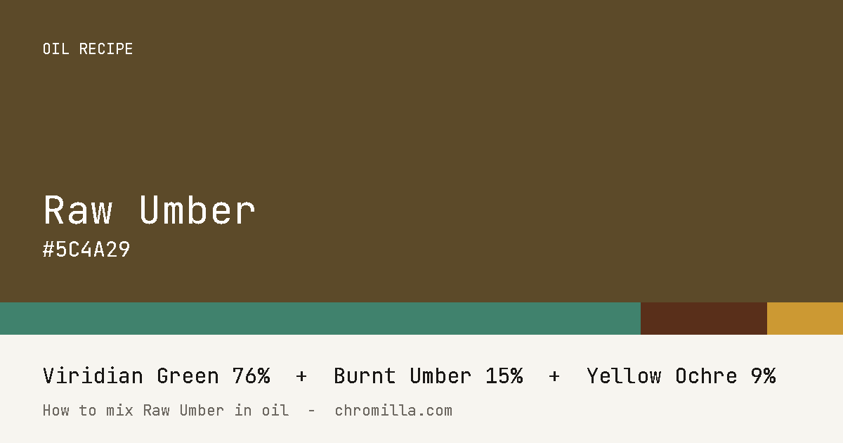 Raw Umber paint swatch, hex #5C4A29, mixed from Viridian Green, Burnt Umber, and Yellow Ochre