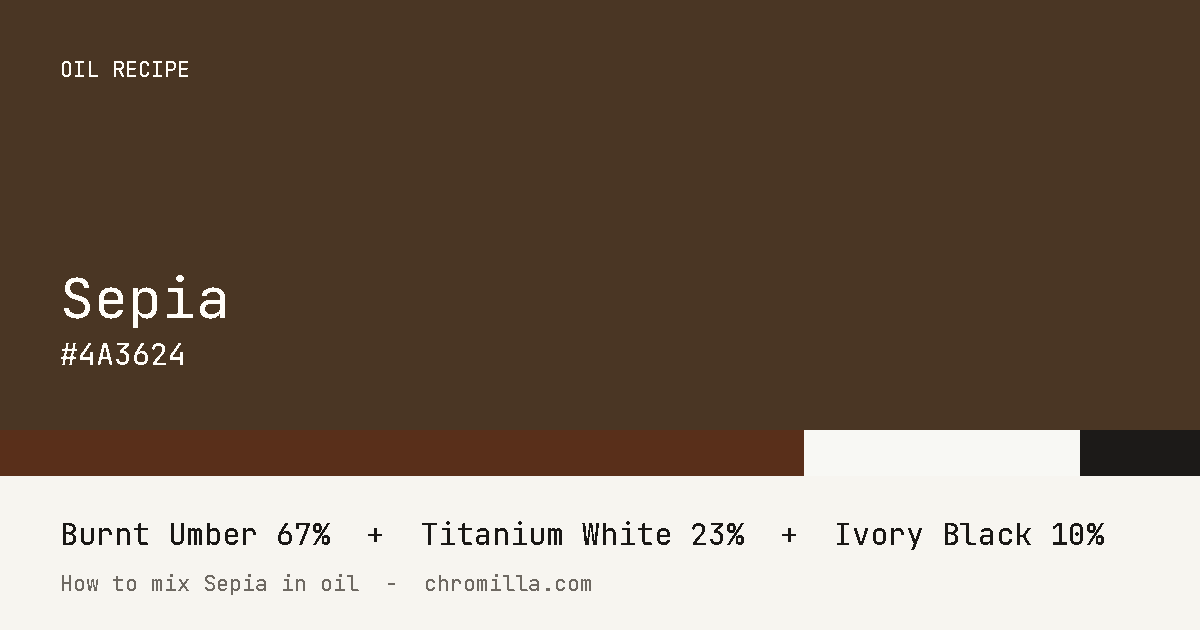 Sepia paint swatch, hex #4A3624, mixed from Burnt Umber, Titanium White, and Ivory Black