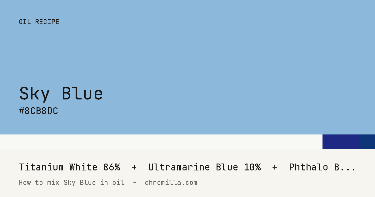 Sky Blue paint swatch, hex #8CB8DC, mixed from Titanium White, Ultramarine Blue, and Phthalo Blue