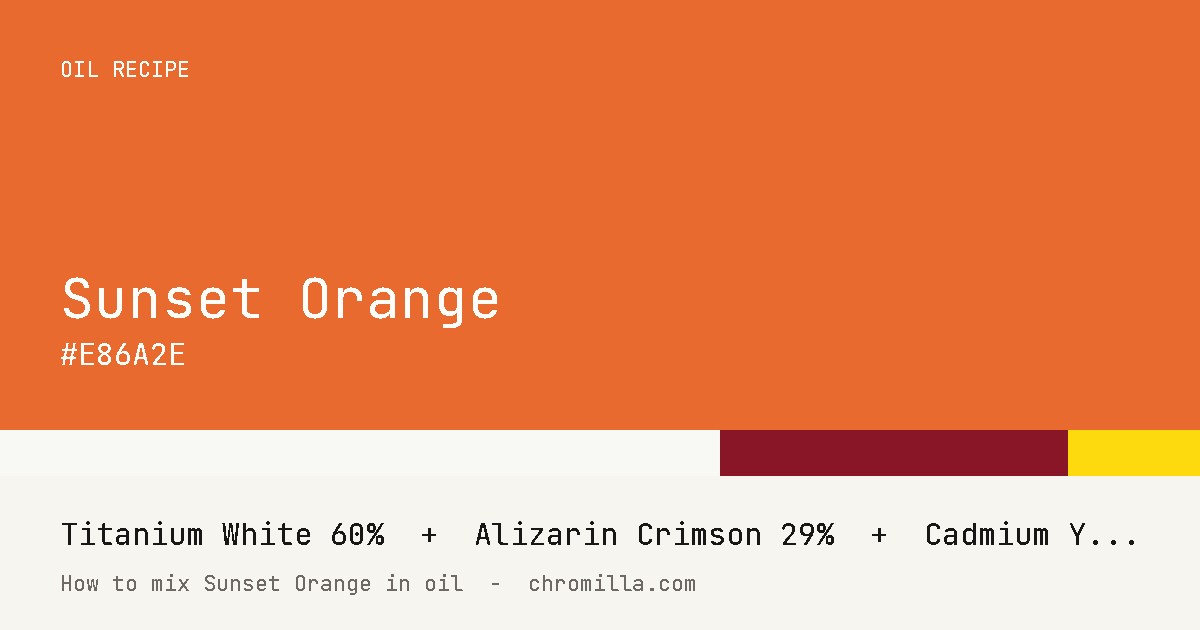 Sunset Orange paint swatch, hex #E86A2E, mixed from Titanium White, Alizarin Crimson, and Cadmium Yellow