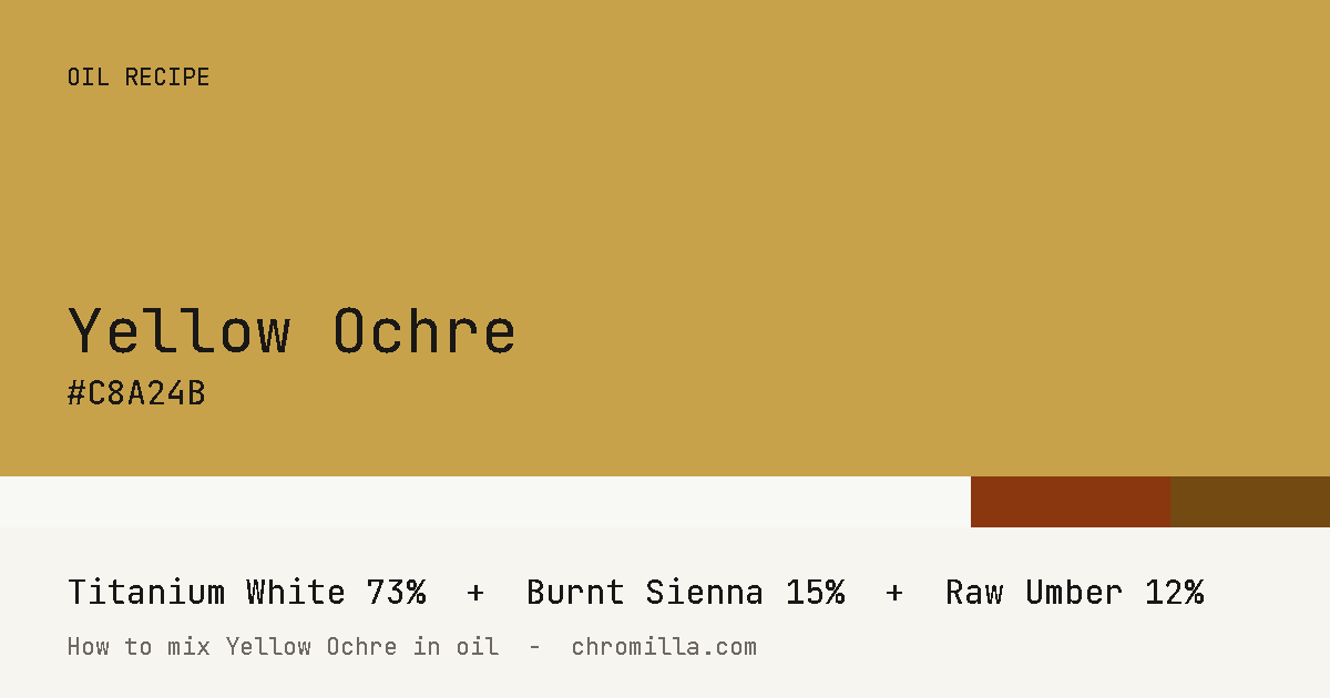Yellow Ochre paint swatch, hex #C8A24B, mixed from Titanium White, Burnt Sienna, and Raw Umber
