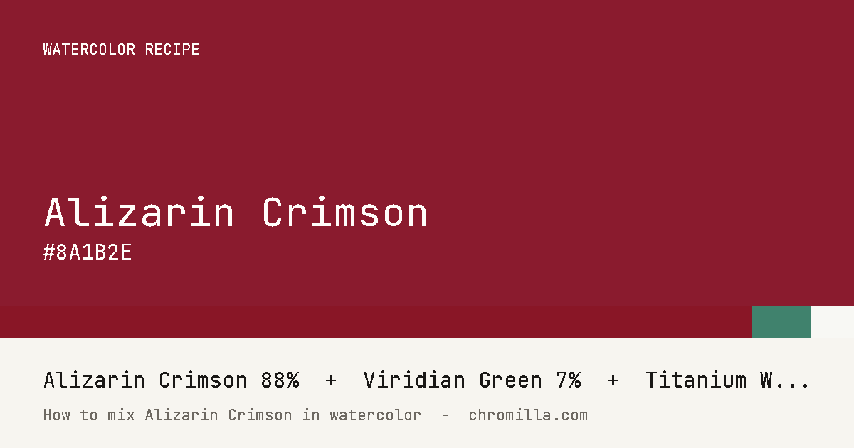 Alizarin Crimson paint swatch, hex #8A1B2E, mixed from Alizarin Crimson, Viridian Green, and Titanium White