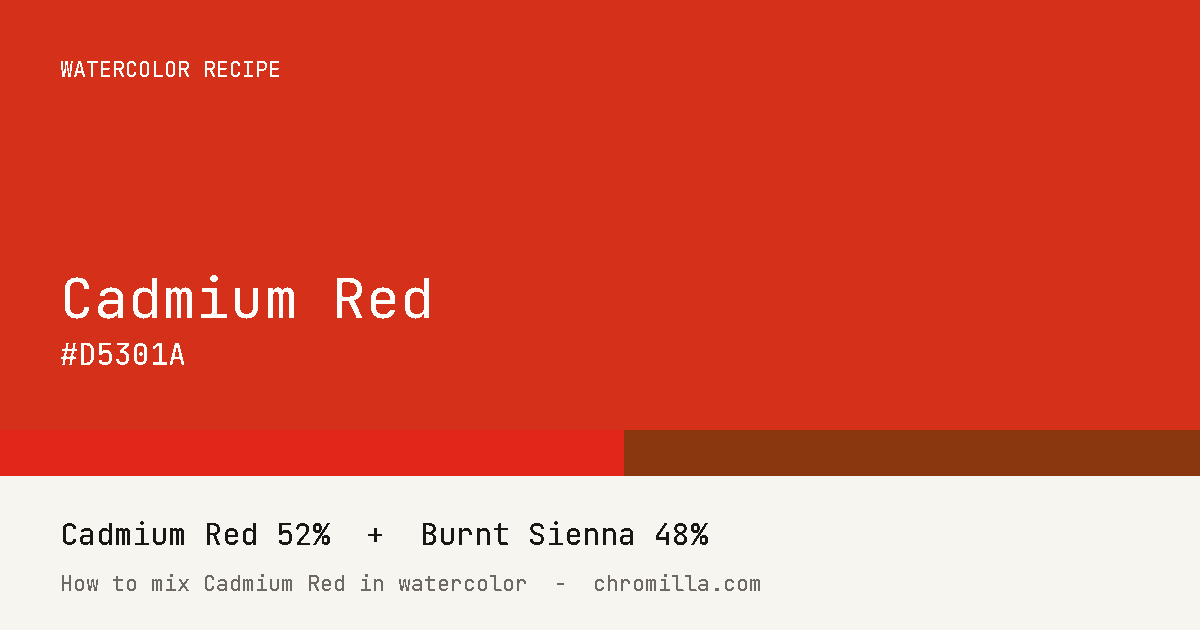 Cadmium Red paint swatch, hex #D5301A, mixed from Cadmium Red and Burnt Sienna