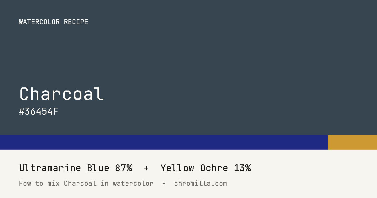 Charcoal paint swatch, hex #36454F, mixed from Ultramarine Blue and Yellow Ochre