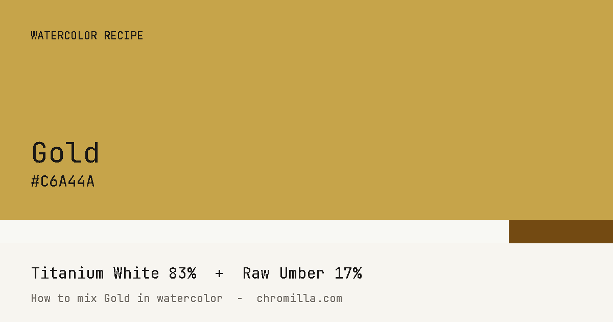 Gold paint swatch, hex #C6A44A, mixed from Titanium White and Raw Umber