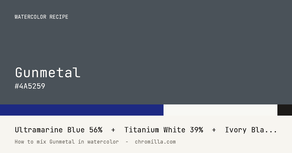 Gunmetal paint swatch, hex #4A5259, mixed from Ultramarine Blue, Titanium White, and Ivory Black