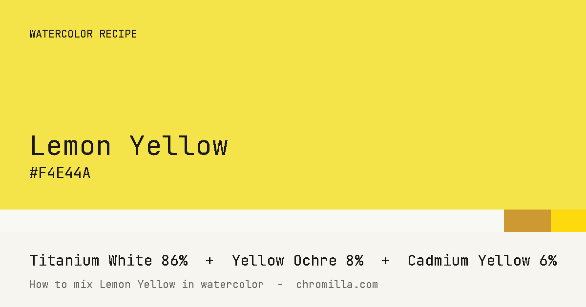 Lemon Yellow paint swatch, hex #F4E44A, mixed from Titanium White, Yellow Ochre, and Cadmium Yellow