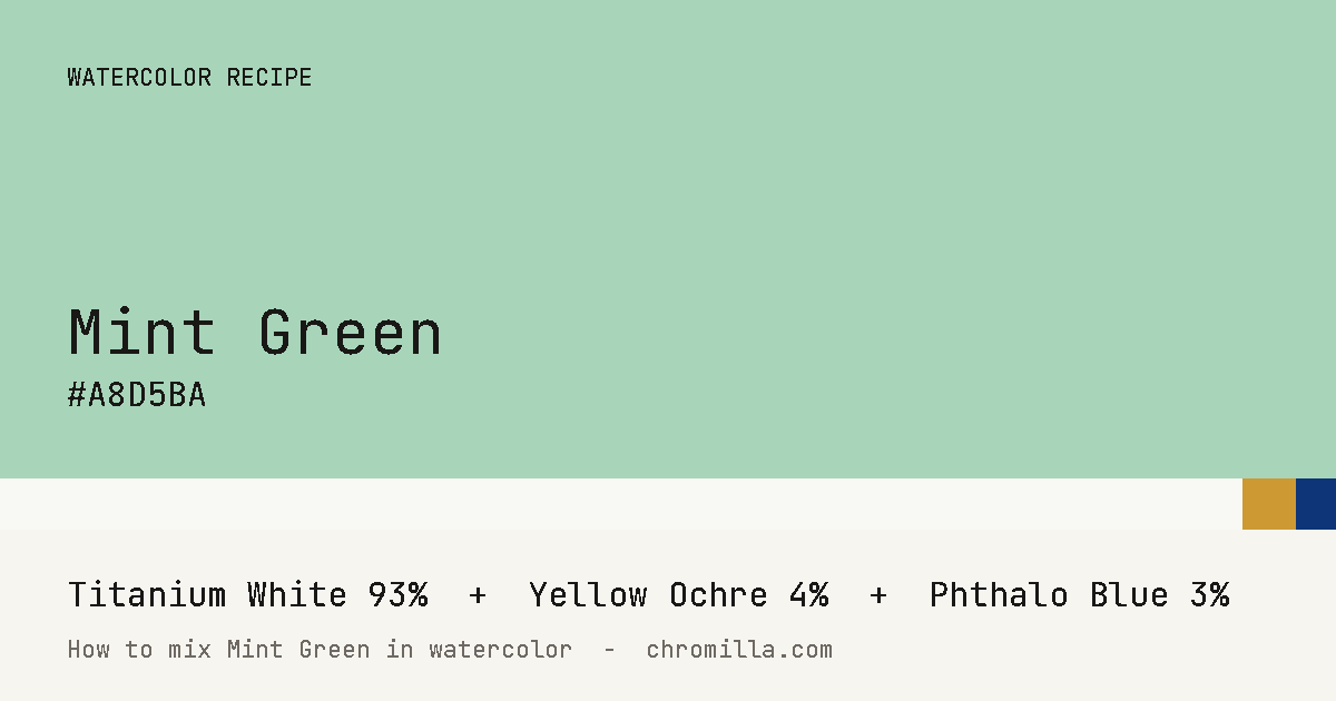 Mint Green paint swatch, hex #A8D5BA, mixed from Titanium White, Yellow Ochre, and Phthalo Blue