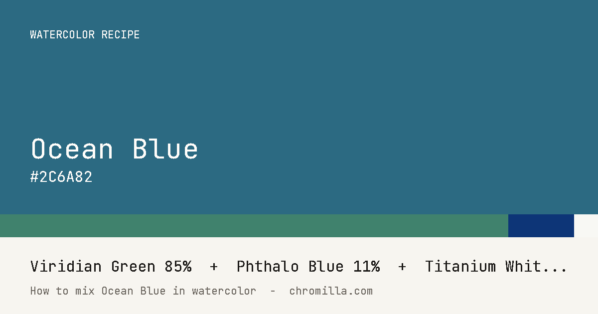Ocean Blue paint swatch, hex #2C6A82, mixed from Viridian Green, Phthalo Blue, and Titanium White