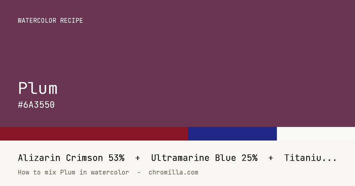 Plum paint swatch, hex #6A3550, mixed from Alizarin Crimson, Ultramarine Blue, and Titanium White