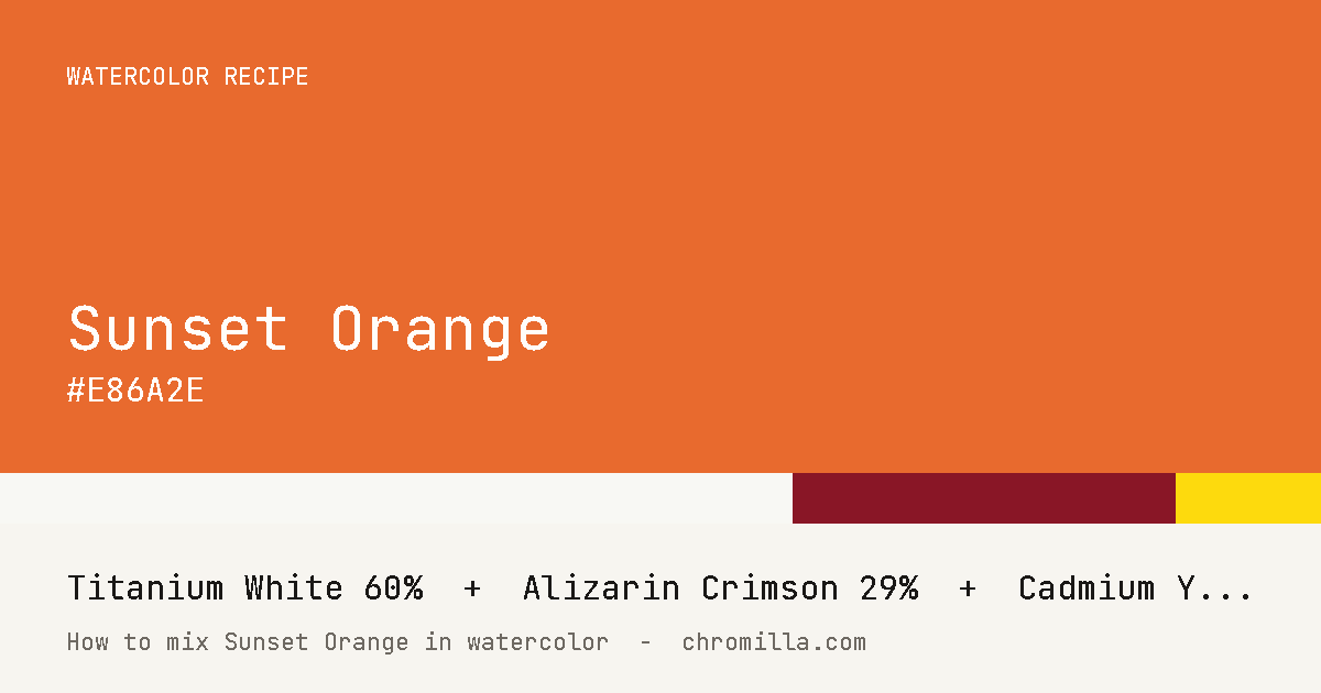 Sunset Orange paint swatch, hex #E86A2E, mixed from Titanium White, Alizarin Crimson, and Cadmium Yellow