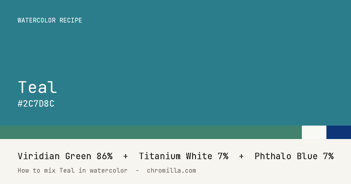 Teal paint swatch, hex #2C7D8C, mixed from Viridian Green, Titanium White, and Phthalo Blue